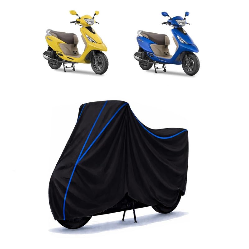 Image of Scooty Cover Water Resistant for Zest 110 Matte | Universal Scooter & Bike Cover | Heavy Duty UV Dust, Rain & Scratch Protection | Elastic Fit All Weather Indoor Outdoor | Black with Blue Piping