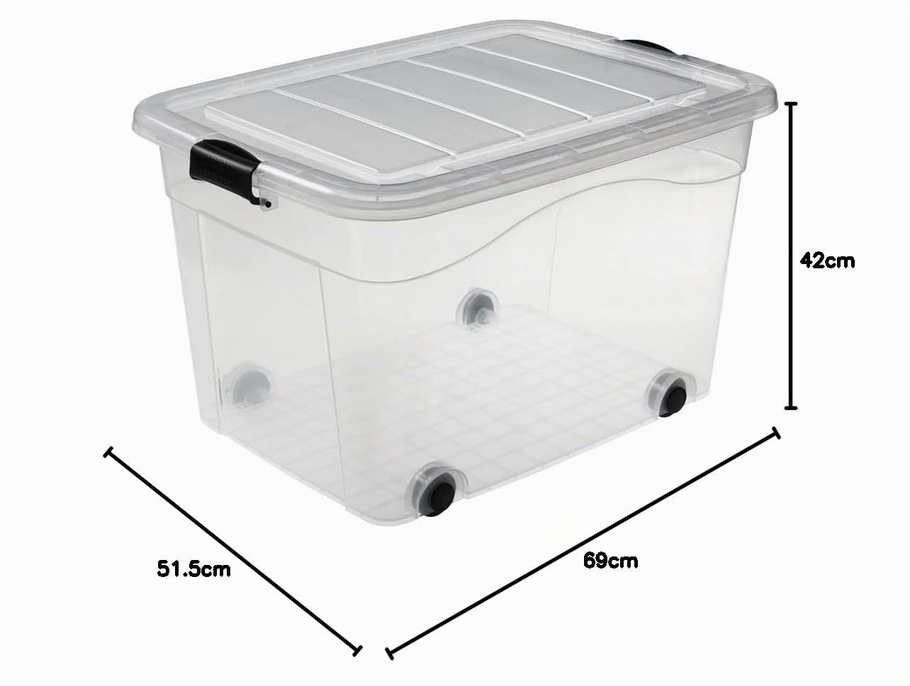 Logiplast 2 Stück Aufbewahrungsbox transparent 100 Liter mit Deckel und Klickverschluss 690 x 515 x 420 mm inkl. Rollen