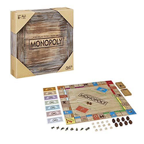 Schmidt Spiele 49120 Spiele Klassiker, Spielesammlung 4 Monopoly Rustic, Sonderedition aus Holz, der Klassiker der Brettspiele