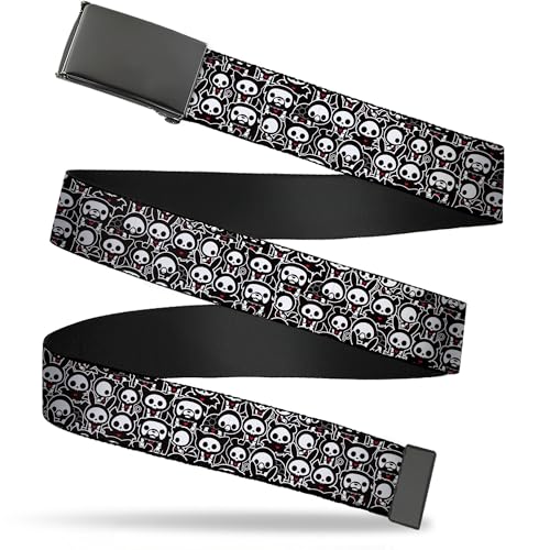 Buckle-Down Skelanimals Belt, Flip Web Belt Skelanimals Animal Poses Stacked Black White Red