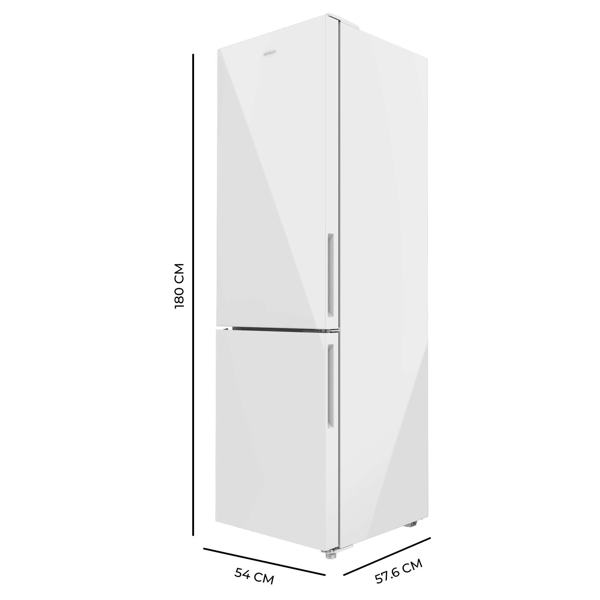 Cecotec Lodówka kombi Bolero CoolMarket Combi 250 White Glass D Inverter Plus kompresor, białe szkło 180 x 55 cm, 250 l, No Frost, klasa energetyczna D, Multi Air Flow, szybkie chłodzenie i pojemnik