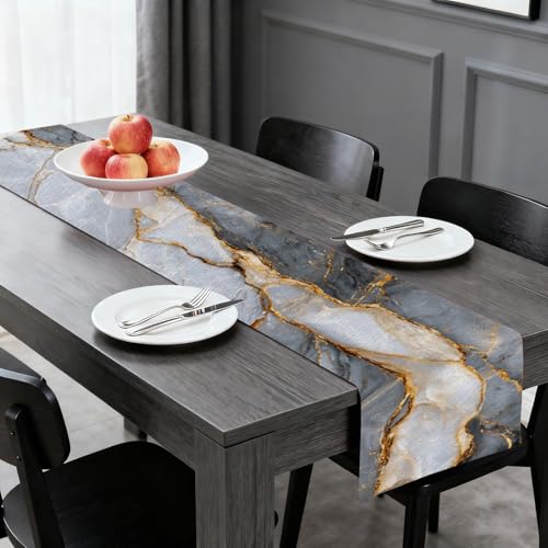 Image of Nuxovilar Gray Gold Marble Table Runner Flax 13x72 in | Holiday Runner Linen Placemats Dining Accessories Set Business Dinner Formal Space (Gray Gold Marble)