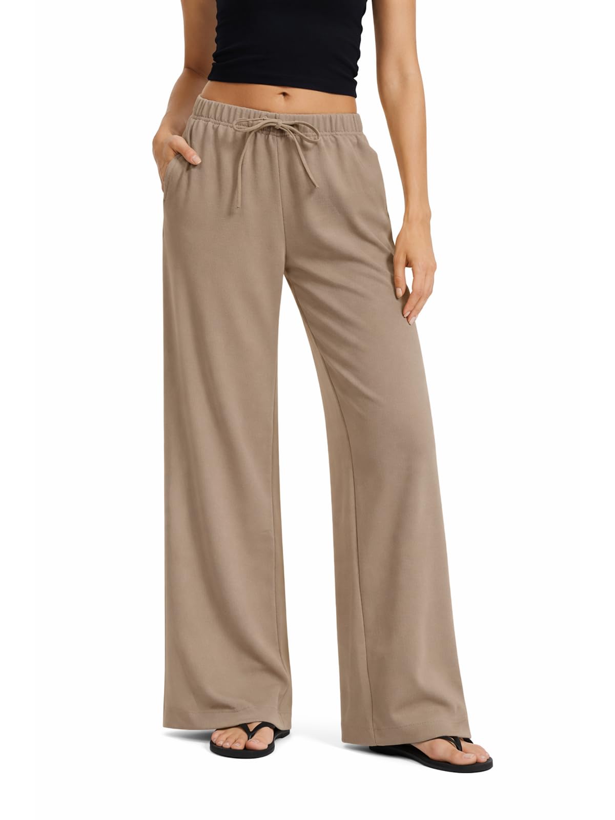 AnotherChill Women's High Waisted Wide Leg Crepe Pants Pull On Wrinkle Free Trousers with Pockets for Work Business Casual — view 9