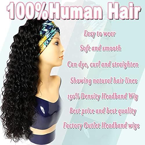 Image of Punmasa Headband Wig Deep Wave 22 Inch Human Hair Headband Wig Curly hair Glueless Human Hair Wigs Machine Made No Lace deep Curly Headband Wigs Natural color