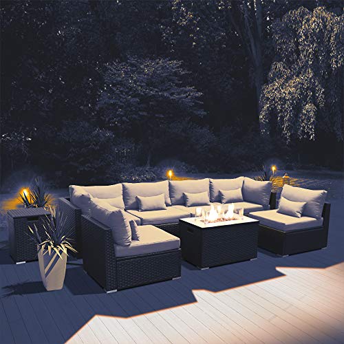 DINELI Patio Furniture Sectional Sofa with Gas Fire Pit Table Outdoor