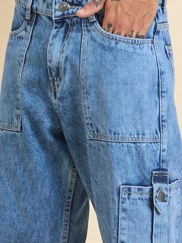 Image of STUDIO NEXX Men's Baggy fit Denim Cargo Pants |Non Stretchable| Wide Leg Jeans| Cargo Jeans|Baggy Cargos for Men