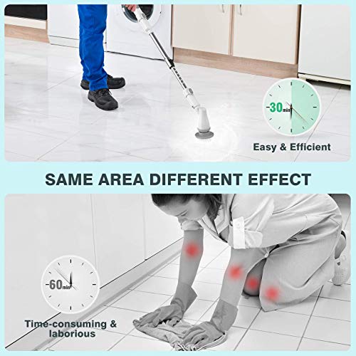 Homitt Electric Spin Scrubber Built-in LG Battery, Cordless Tile and Tub Scrubber, Power Scrubber Brush with 3 Replacement Brush Heads, 1 Adjustable Handle for Shower, Bathroom, Floor, Grout, Kitchen