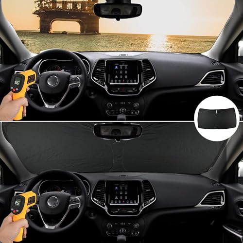 Image of ROCCS Windshield Sunshade UV Ray Reflector for 2014-2026 Dodge RAM ProMaster Full Size Cargo Van Chassis Cab Cutaway Front Window Sun Shade Shield Cover Foldable Reflective Sun Visor