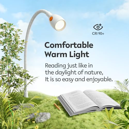 acegoo LED Leselampe Bett Vollmetall, Dimmbar Schwanenhals Lampe 3000K/Bernstein, Wandmontage Weiß mit Schalter Flexible, Drehbarer Leuchtenkopf für Buch Schlafzimmer (1 pack)