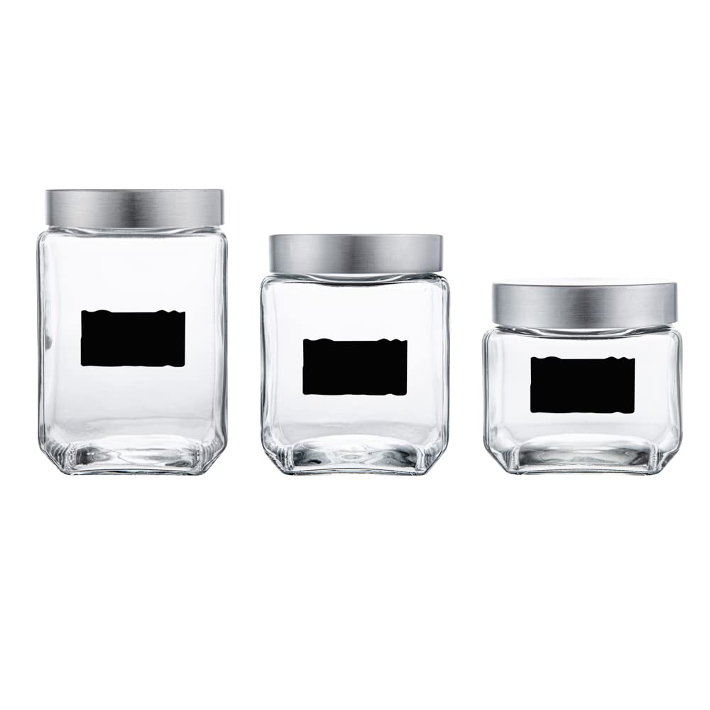 Restaurantware Vetri - Juego de 3 tarros de cristal con tapa, etiqueta de pizarra, 1 caja