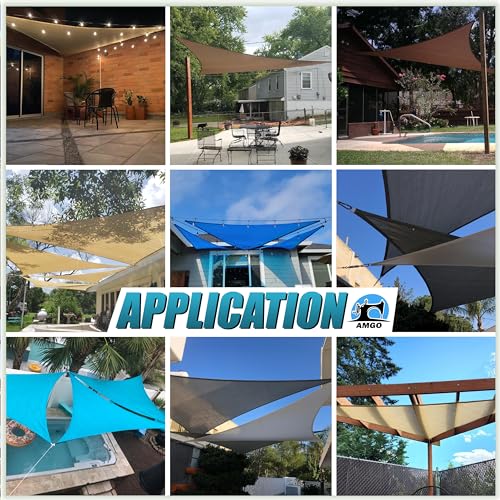 Amgo 8' Beige Triangle Sun Shade Sail - Heavy Duty Outdoor Canopy with UPF50+ Blockage (Custom Sizes Available)