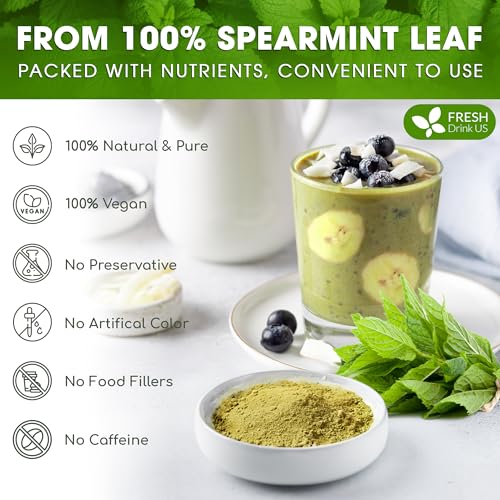 Image of FreshDrinkUS, Premium Spearmint Leaf Powder 8oz - Pure Natural Mint Powder for Tea, Smoothies, Cooking, and Baking - Resealable Pouch