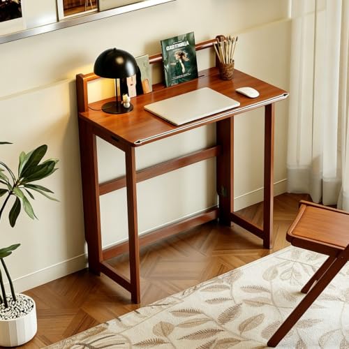 Genérico Escritorio Plegable de bambú,Tocador para Espacios pequeños Estación de Trabajo compacta para Ordenador,Mesa de Estudio Plegable de Estilo Moderno de Mediados de Siglo Escritorio de Madera