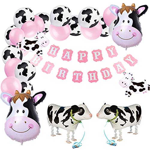JeVenis Globos de vaca rosa para decoración de cumpleaños de vaca, decoración de cumpleaños de animales de granja, globos de fiesta temática de vaca Cover