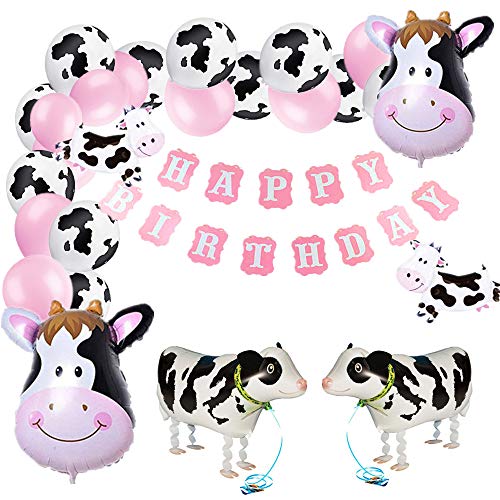 28PCS Pink Cow Birthday Decoration Palloncini di mucca Animali da fattoria Decorazioni di compleanno Farm Cowboy Party Balloons Cow Theme Party Banner