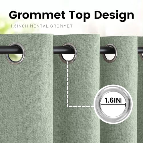 Image of COSVIYA Sage Green Linen Curtains 100% Blackout Grommet Drapes 90 Inches | Light Blocking Full Room Darkening Thermal Insulated Curtains for Living Room /Bedroom with Liner, 2 Panels, 52x90 inches