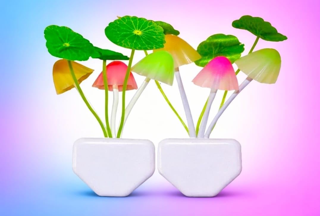 valueshopee 3D LED Night Lamp Multicolour Pack of 2 Pc Smart Sensor, Color Change, auto On/Off, Beautiful Illumination, Home Decoration Lights, for Bedroom Corridor, Mushroom Flowers, with Plug-image-9
