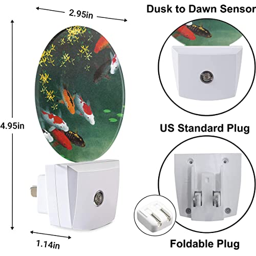 Image of Fancy Carps in Pond Night Lights Plug into Wall Golden Red Fishes Night Light Dusk to Dawn Sensor LED Lighting for Bedroom Bathroom Living Room, 0.5W Sleep Friendly