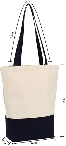Miniatura 9 de Bolsa de lona de algodón resistente de 12 onzas con refuerzo inferior, bolsa de compras de playa de 17 x 14 x 4 pulgadas, paquete de 6