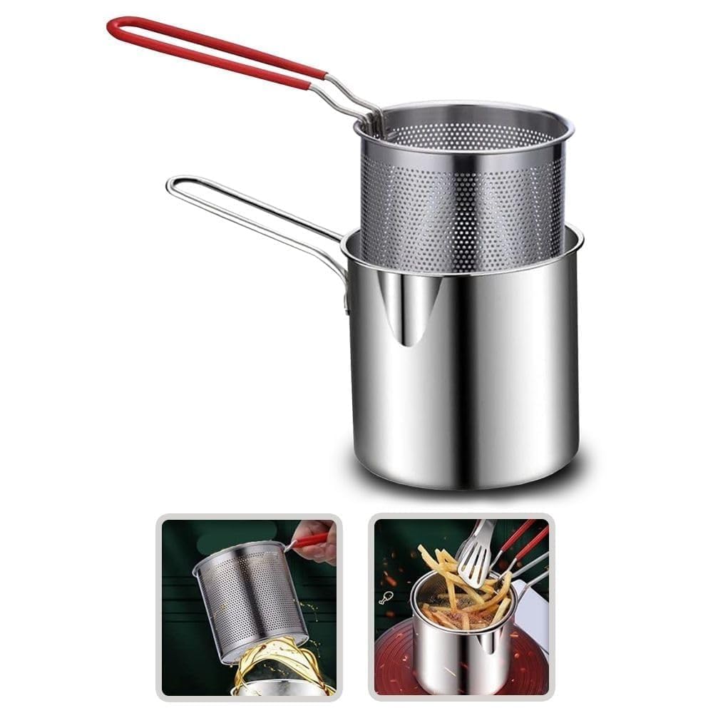 NEUTRINO 1200ml Stainless Steel Deep Frying Pot with Basket and Long Handle - Small Oil Fryer for French Fries, Shrimp, Fish, Chicken Wings, Boiling Butter, Sauces, Gravies, and Pasta - Silver-image-13
