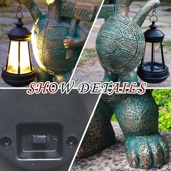 JOYBEE Garden Statues Turtle with Solar Lantern Outdoor Decor-Turtle Solar Figurines Lights Decorations for Patio Yard Lawn Ornaments-Gifts for Birthday Easter Housewarming