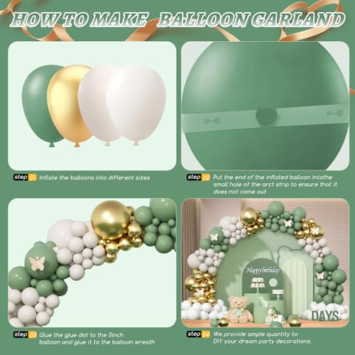 Image of 412Pcs Sage Green White Sand Gold Balloons Garland Arch Kit,18 12 10 5 Inch Different Sizes Balloons for Baby Shower Wedding Birthday Gender Reveal Party Decoration