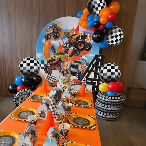Image of Hot Car Balloon Bundle 20 Pcs Checkered Balloons Latex Balloon Orange Blue Black Red Yellow Boy 1st 2nd Hot Race Ca Fast One Two Fast Theme Wheels Race Car Birthday Party Decor Supplies Kit