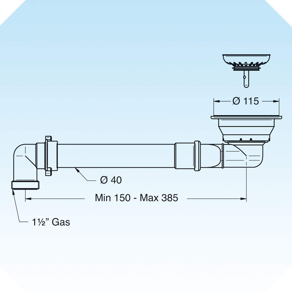 LIRA BONDE À PANIER GAIN DE PLACE UNIVERSAL TROU DE 90 SORTIE 1½"GAZ POUR ÉVIERS