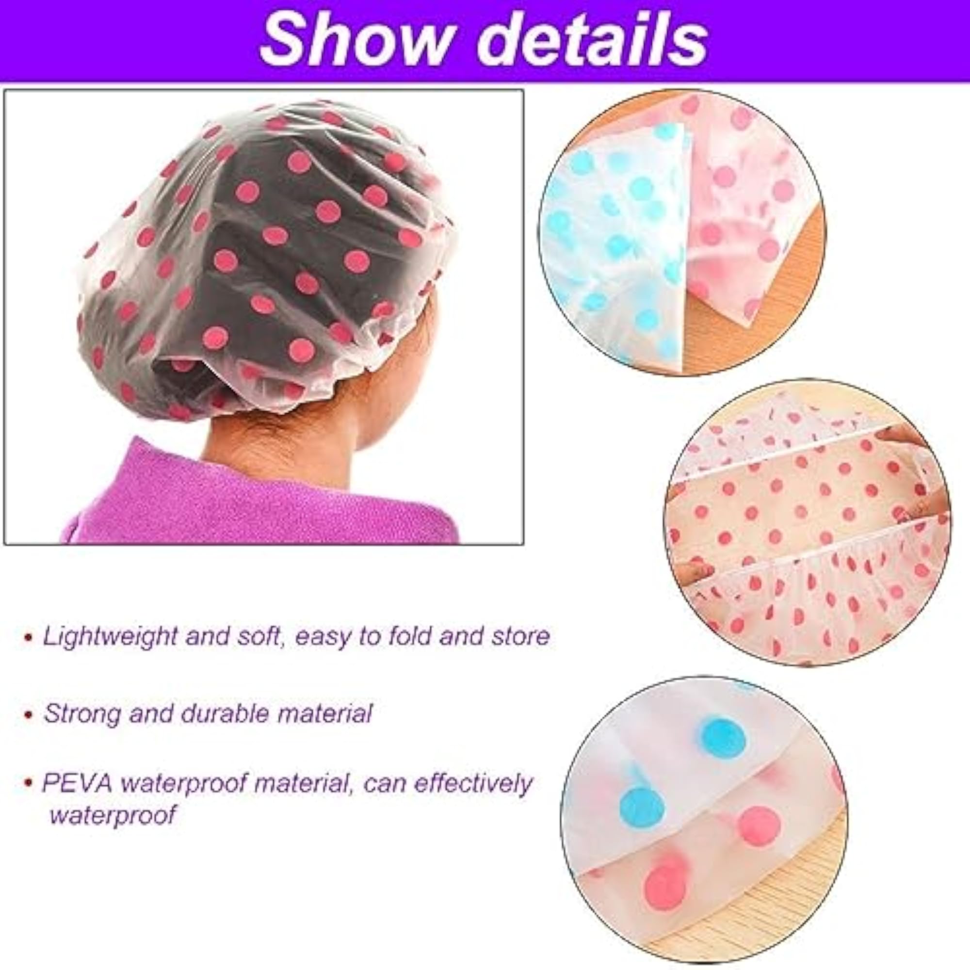 Set of 3 Reusable Printed Shower Caps for Home & Salon Use