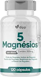 5 Magnésio 5 em 1 Quelato Taurato Dimalato 500mg 120 Cápsulas – Alta Concentração e Absorção