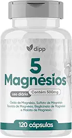 5 Magnésio 5 em 1 Quelato Taurato Dimalato 500mg 120 Cápsulas – Alta Concentração e Absorção