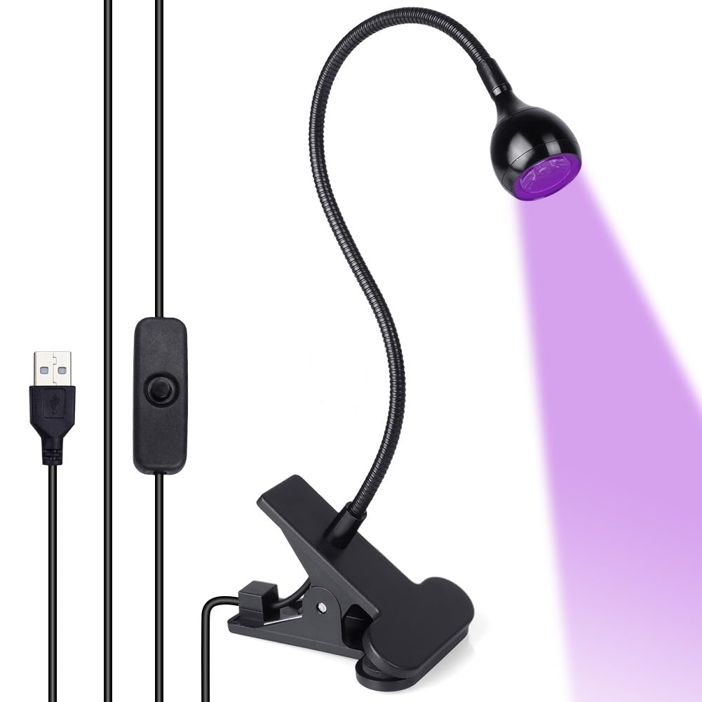 LOPHE Mini Lampada UV LED Unghie, 3W Torcia LED con Clip, Testa Regolabile 360°, USB Adatto per Manicure Accessori