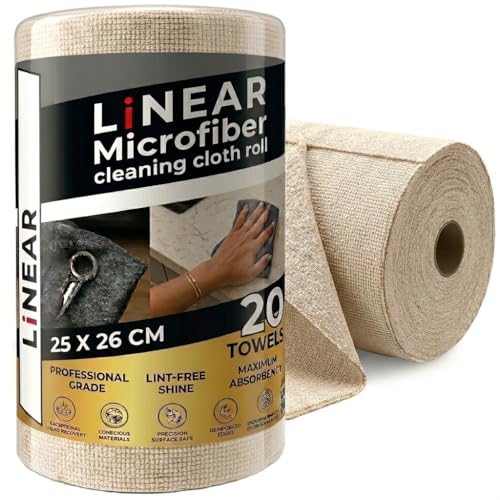 Image of LINEAR Microfiber Cleaning Cloth Roll | Kitchen Towel Roll | Cleaning Towels - Reusable and Washable Cloths for Kitchen, Washable and Reusable (20- Pack) 25 x 26 Cms (1, Cream, Medium)