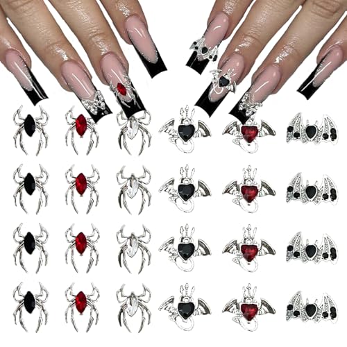 24Pcs Halloween 3D Bat Spider Alloy Nail Art Charms for