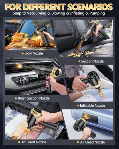 Image of EYYA Handheld Car Vacuum Cleaner Cordless, 15000PA High Power Vacuum & Air Duster, 4-in-1 Portable Mini Vacuum with LED Light, Hand Held Vacuum Cleaner for Car Home Office