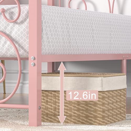 Image of VECELO Twin Size Bed Frame with Headboard and Footboard, Heavy Duty Metal Slat Support, Platform Mattress Foundation, No Box Spring Needed, Easy Assembly, Light Pink