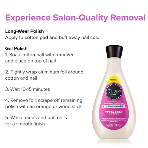 Cutex Gel Nail Polish Remover, Ultra-Powerful & Removes Glitter and Dark Colored Paints, Tropical Breeze Scent, 15.2 Fl Oz (Pack of 2) - 4
