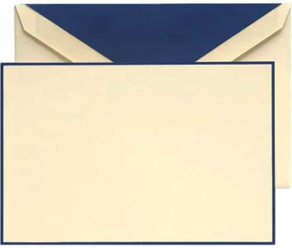 Crane & Co. Regent Blue Hand Bordered Ecruwhite Correspondence Cards (CC3131) (50 Cards)