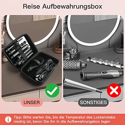 Foto von Lockenstab Set, 5 in 1, mit Verschiedenen Aufsätzen, [Turmalin Keramik] Welleneisen,Glättbürste, [mit Aufbewahrungsbox] LED Display, Große und Kleine Locken für alle Haarstylings
