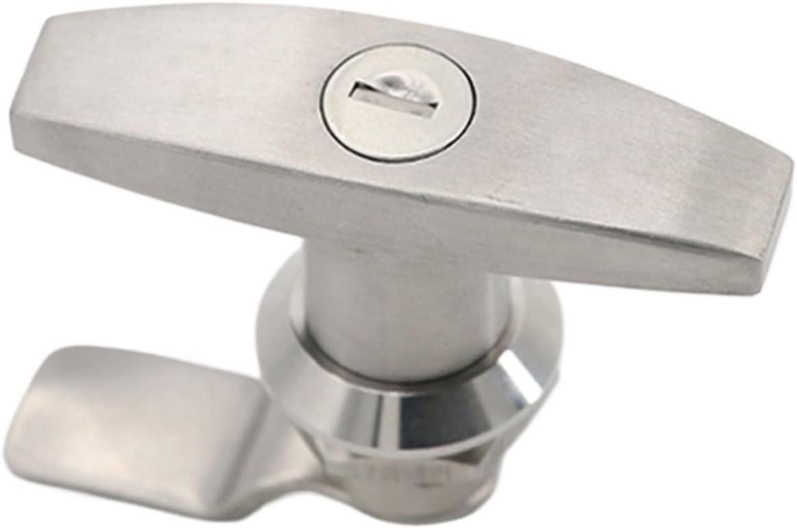 MS101-1-2 Handle Lock T-Type Rotary Tongue Lock 304 Stainless Steel Distribution Box Door Lock Control Cabinet Cabinet Cabinet 1Pcs(No Lock Cylinder)