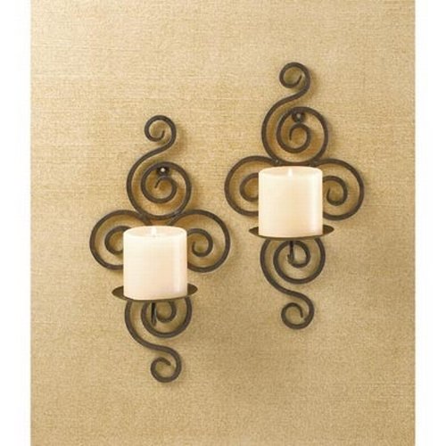 Gifts & Decor Pair of Swirling Iron Hanging Wall Candleholder Sconce - Thumbnail 2