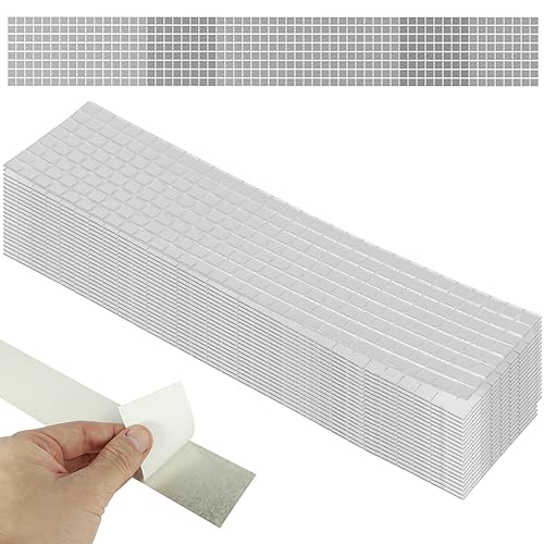 9600Pcs Mosaic Tiles 5 x 5 mm Self Adhesive Silver Mirror Tiles Disco Mirror Stickers Square Glass Mirror Mosaics Sheets Wall Decor for Kitchen Bathroom Home Decoration (Silver)