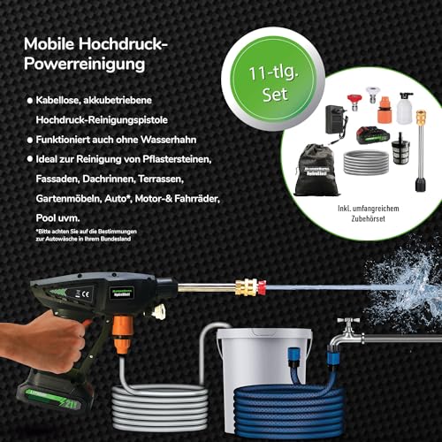 Hammersmith HydroBlast Hochdruckpistole - Akku Hochdruckreiniger für Gartenschlauch - 5m Reichweite - Waschpistole ohne Kabel - 50bar Wasserdruck - Autowaschpistole - Hochdruck – Bild 5