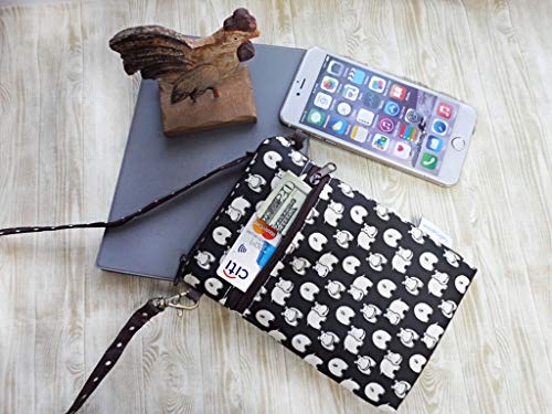 Image of Taianda Women Cell Phone Crossbody Wallet Pouch Bag (Hippo Pattern Black)