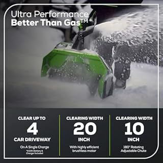 Greenworks 60V 20-Inch Brushless Cordless Snow Blower Thrower, 10" Clearing Depth & Max 30ft Throw Distance, Electric Snow Removal Tool for Driveway Sidewalk Patio, 4.0 Ah Batteries & Charger Included