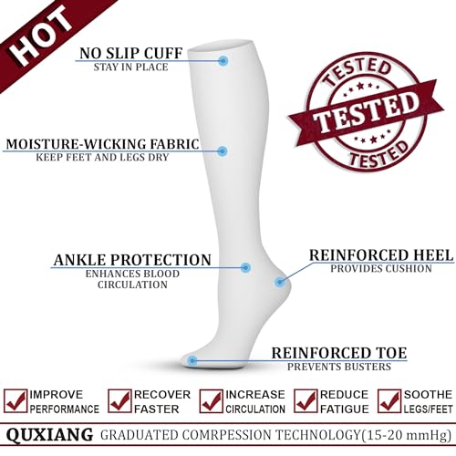 Image of QUXIANG Copper Compression Socks for Women & Men Circulation (8 Pairs) - Best for Running Athletic Cycling - 15-20 mmHg