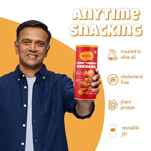 Image of Farmley Roasted Makhana, Tangy Tomato Flavor | 77g Each | Healthy Snack Roasted in Olive Oil | Guilt-Free & Crunchy Munchies | Pack of 2