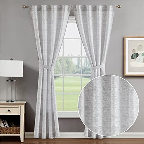 Creative Home Ideas Back Tab Window Curtain Panels (2 Panels, 38" x 96", White) Light Filtering Curtain Pair with Tiebacks - Melinda Lurex Jacquard Woven Curtains/Drapes for Bedroom, Living Room Cover