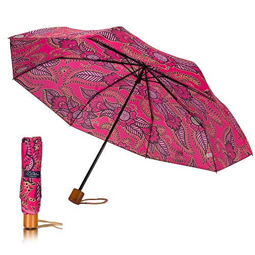 Preisvergleich Produktbild ID Peters London Regenschirme Winddicht / Verstärkter Rahmen, Taschenschirm / Kompakt und extra stark und leicht / Regenschirm Damen schnelltrockend / Schön mit Rosa Henna Design