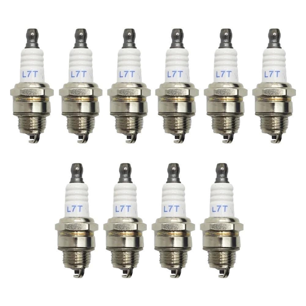 Lot de 10 bougies d'allumage L7T for tronçonneuses, pièces rechange for outils jardin, à essence et débroussailleuses